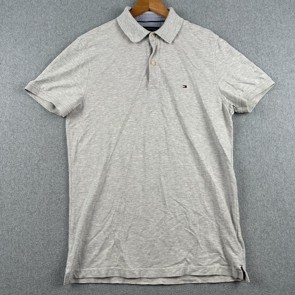 Tommy Hilfiger Polo Shirt Mens Medium Slim Fit Gray Short Sleeve